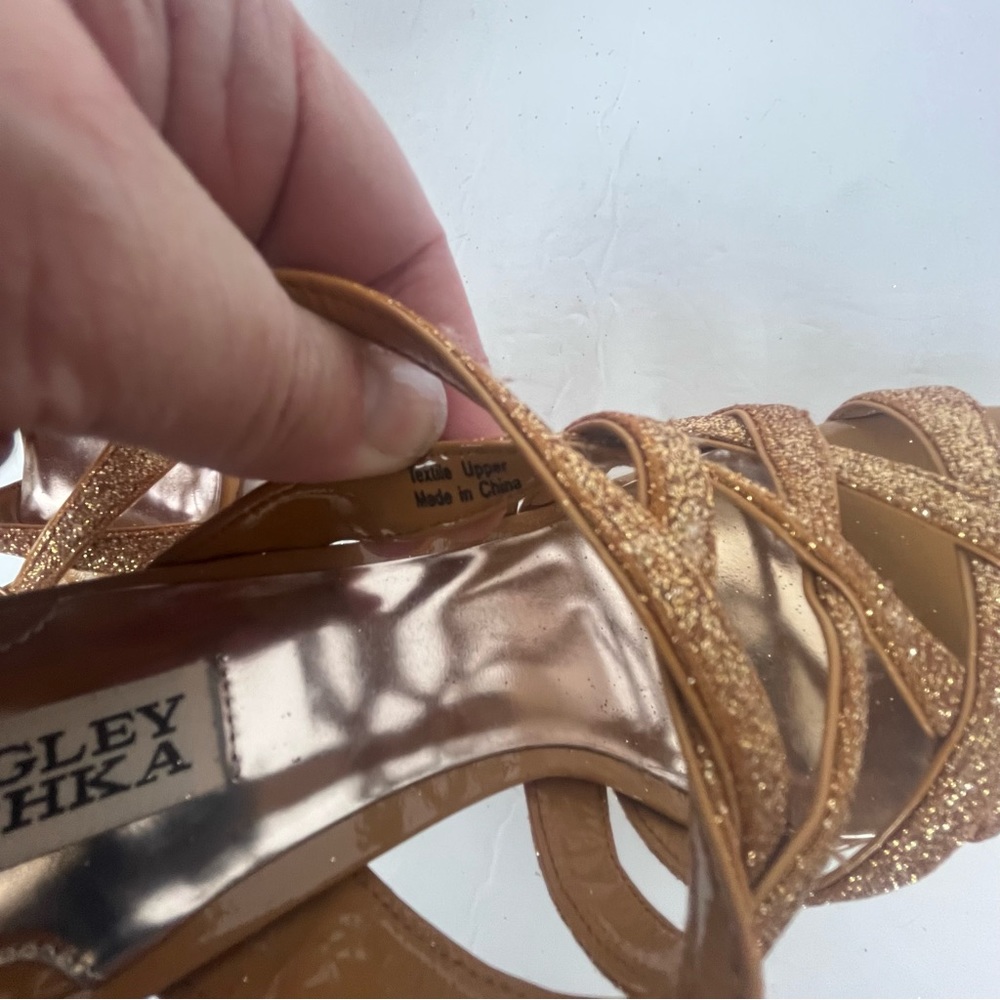 Badgley Mischka Junebug rose gold glitter sandal strappy heel Women’s 9 - Picture 6 of 13